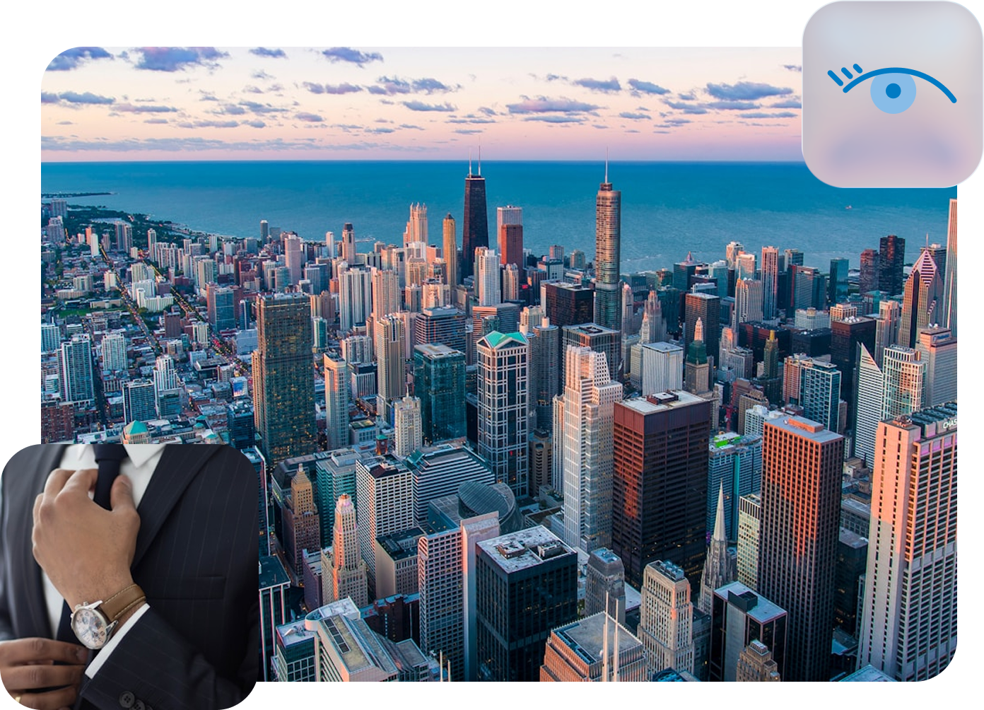 Franchise professionals overlooking a city skyline