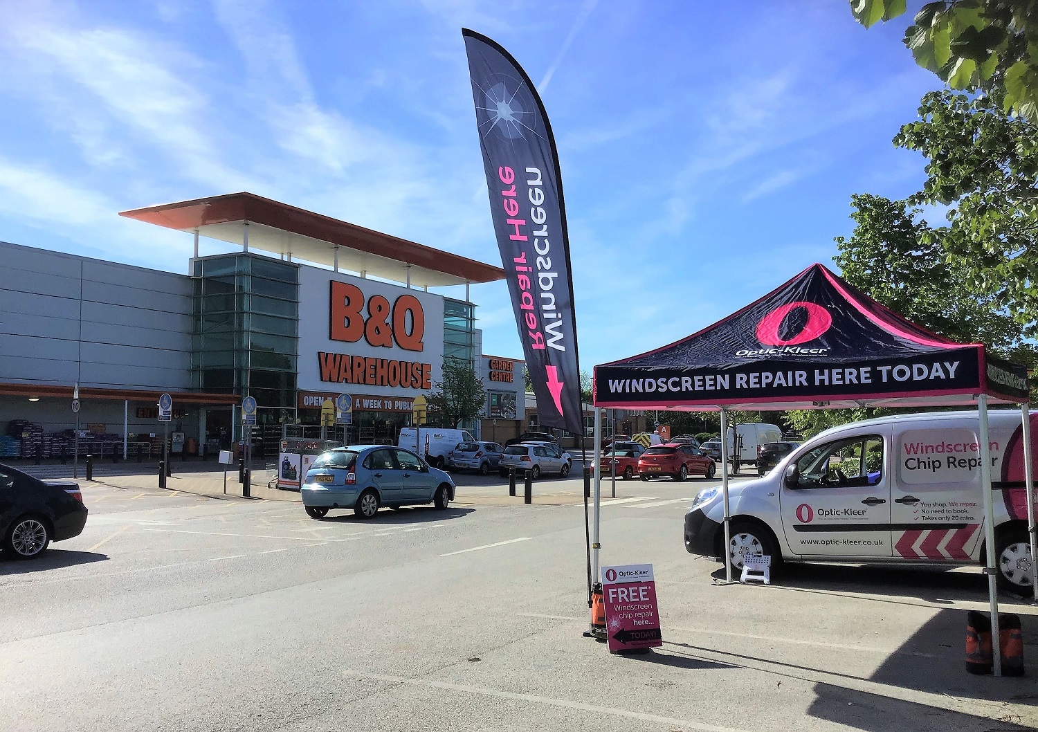 optic-kleer setup in a b&Q carpark