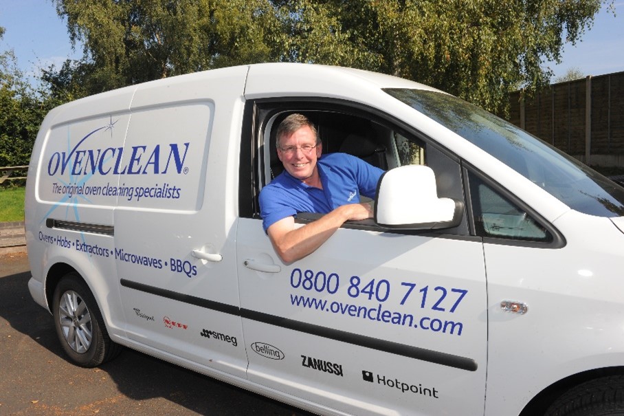 ovenclean franchisee sitting in a van