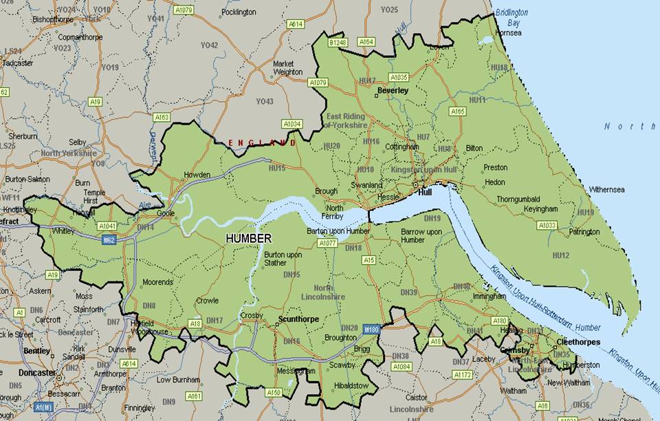 Map of Hull and Humberside Snack in the Box Franchise Territory