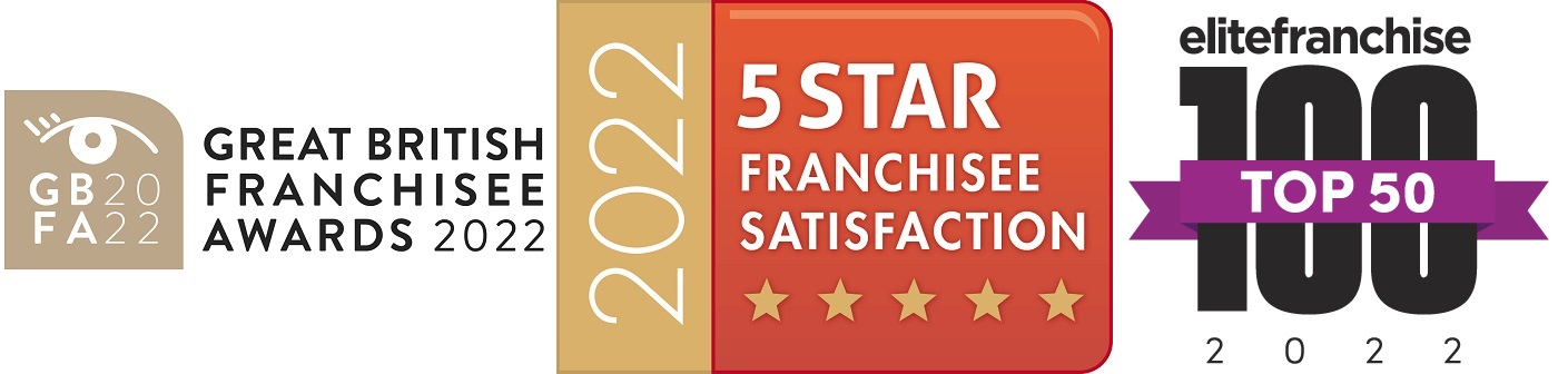 great british franchisee award logo and 5 star satisfaction award logo